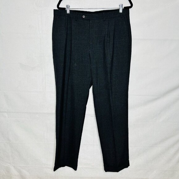 Lauren Ralph Lauren Wool Blend Dress Pants Gray Pleated Trousers 36x32 Cuffed - Picture 1 of 9